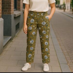 Spartina Maren pull on pants Olive Floral size XS